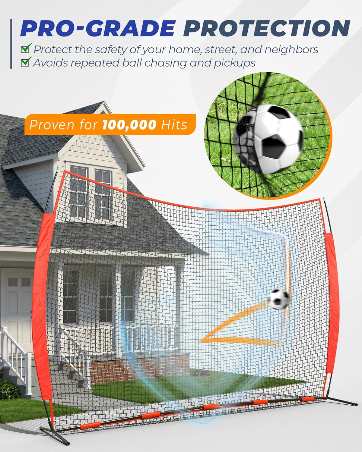 Barricade Backstop Net, 12x9ft/16x10ft/20x10ft Ball Sports Barrier Netting, Protection Screen for Baseball Softball Lacrosse Basketball Soccer Hockey Training for Backyard with Carry Bag