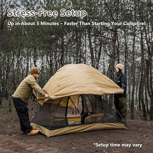 Miniatura 9 de BISINNA Tienda de campaña para 2 personas, ligera, impermeable, 3 estaciones, con poste de aluminio para montañismo al aire libre, senderismo, viajes