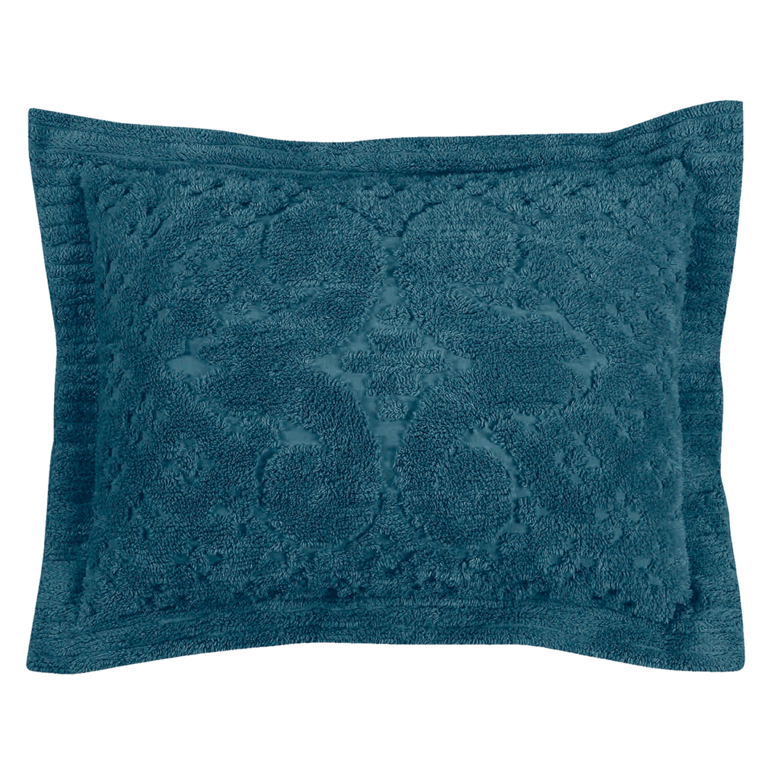 Better Trends Teal Standard Sham 100% Cotton Chenille Bedspread Sham, Soft and Cozy Tufted Tumble Dry (21x27 Std Sham) Ashton Collection