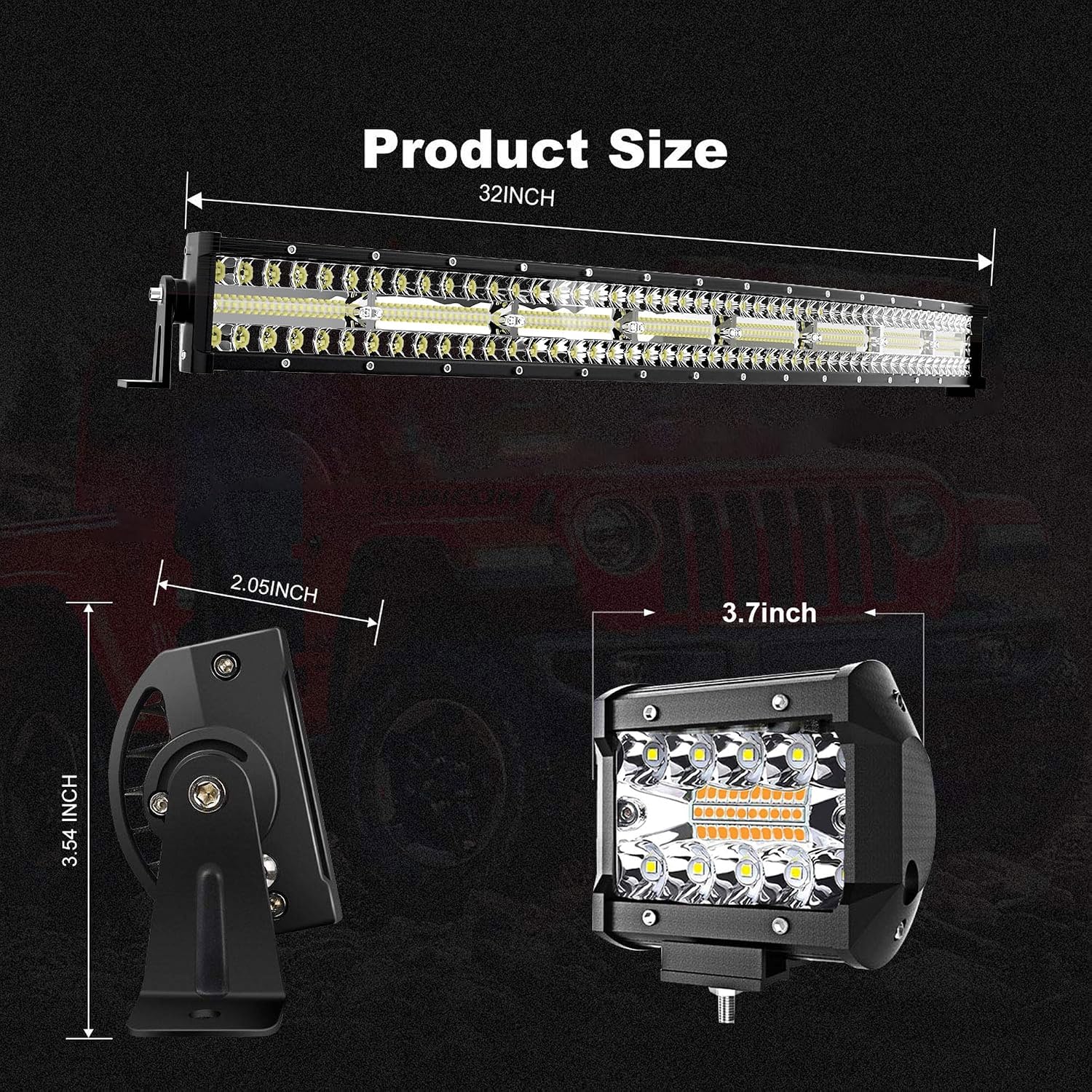 32" LED Light Bar Curved Terrain Vision Triple Row 672W Flood Spot Combo Beam Off Road Lights 2pc 4inch 60W Driving Fog Lights with Switch Harness Wiring for Trucks ATV UTV Boat Pickup
