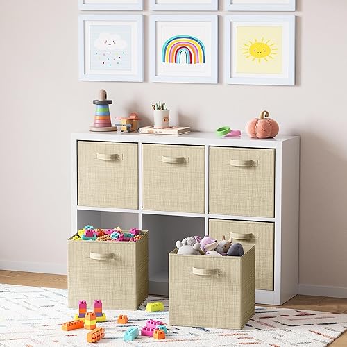 Miniatura 5 de NEATERIZE - Cubos de almacenamiento grandes de 13 x 13 pulgadas, juego de 6 cubos de almacenamiento Cubos de almacenamiento con asas dobles,