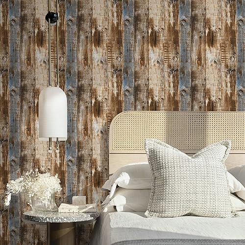 Miniatura 75 de LXCREAT Papel de contacto de bloque de carnicero de madera sintética, papel tapiz Shiplap para despegar y pegar, tablones de madera para paredes