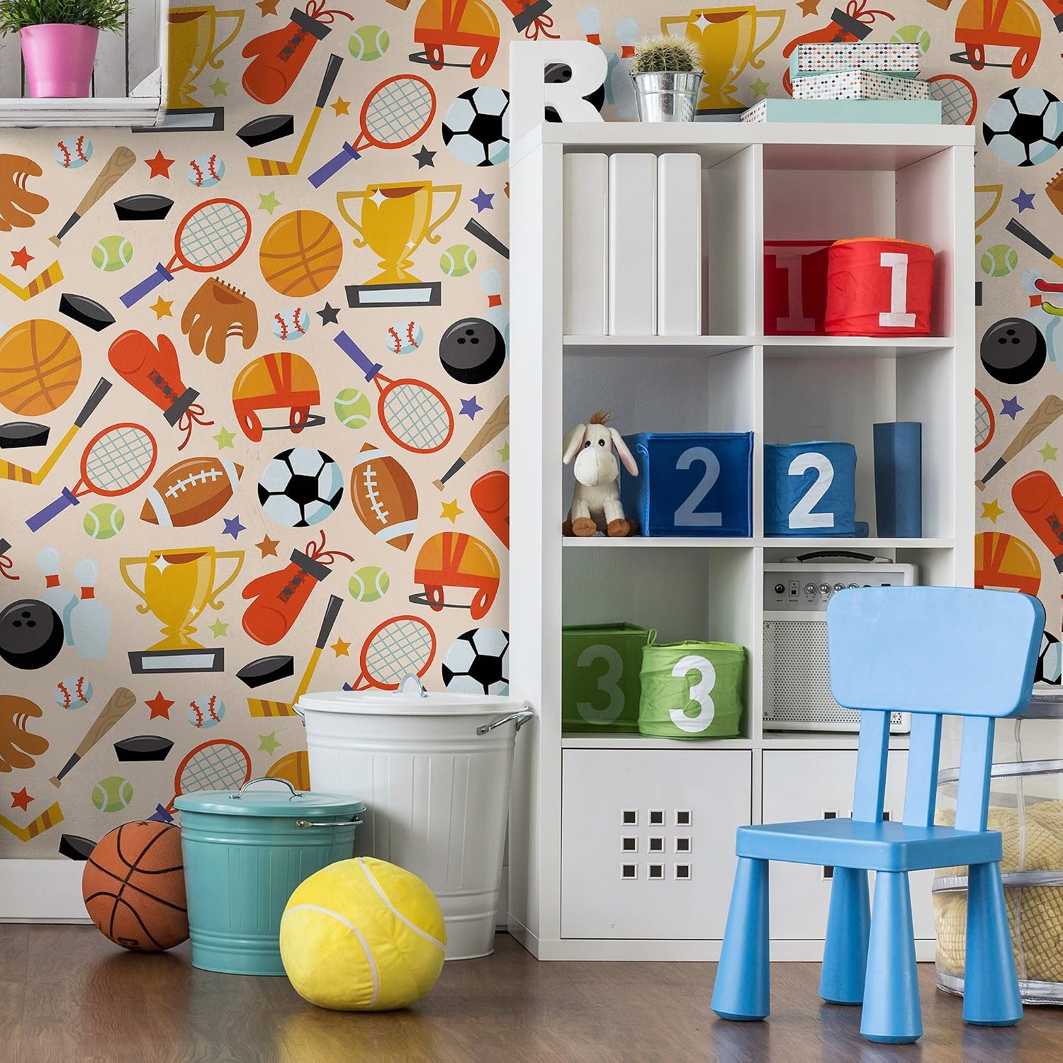 Walls By Me Peel and Stick Beige and Black Sports Children Removable Wallpaper 3511-2ft x 4ft (61x122cm)