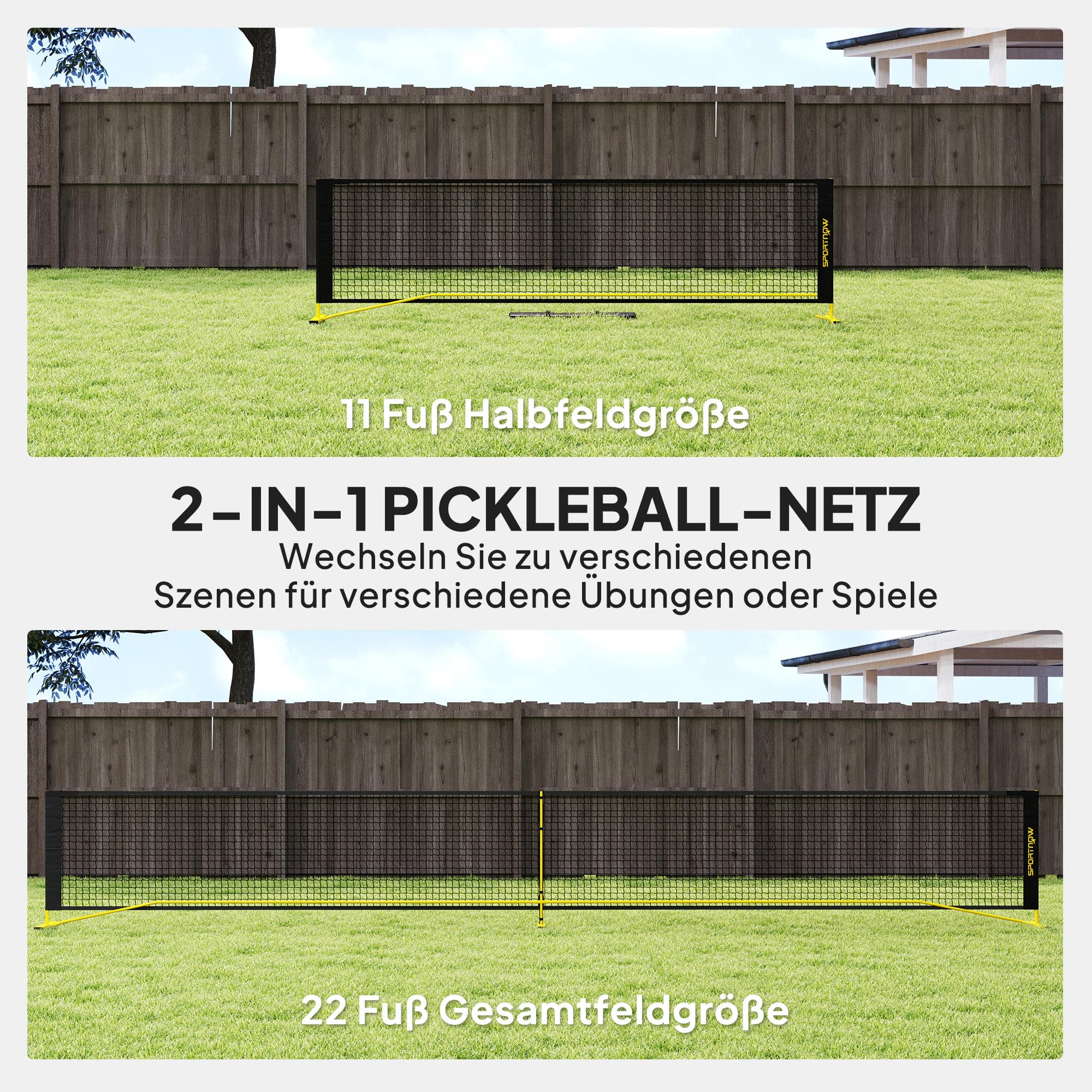 Soozier Filet de pickleball portable réglementaire taille 22 ft jaune | Système de filet de pickleball, sac de transport, cadre en acier, pour intérieur/extérieur/allée