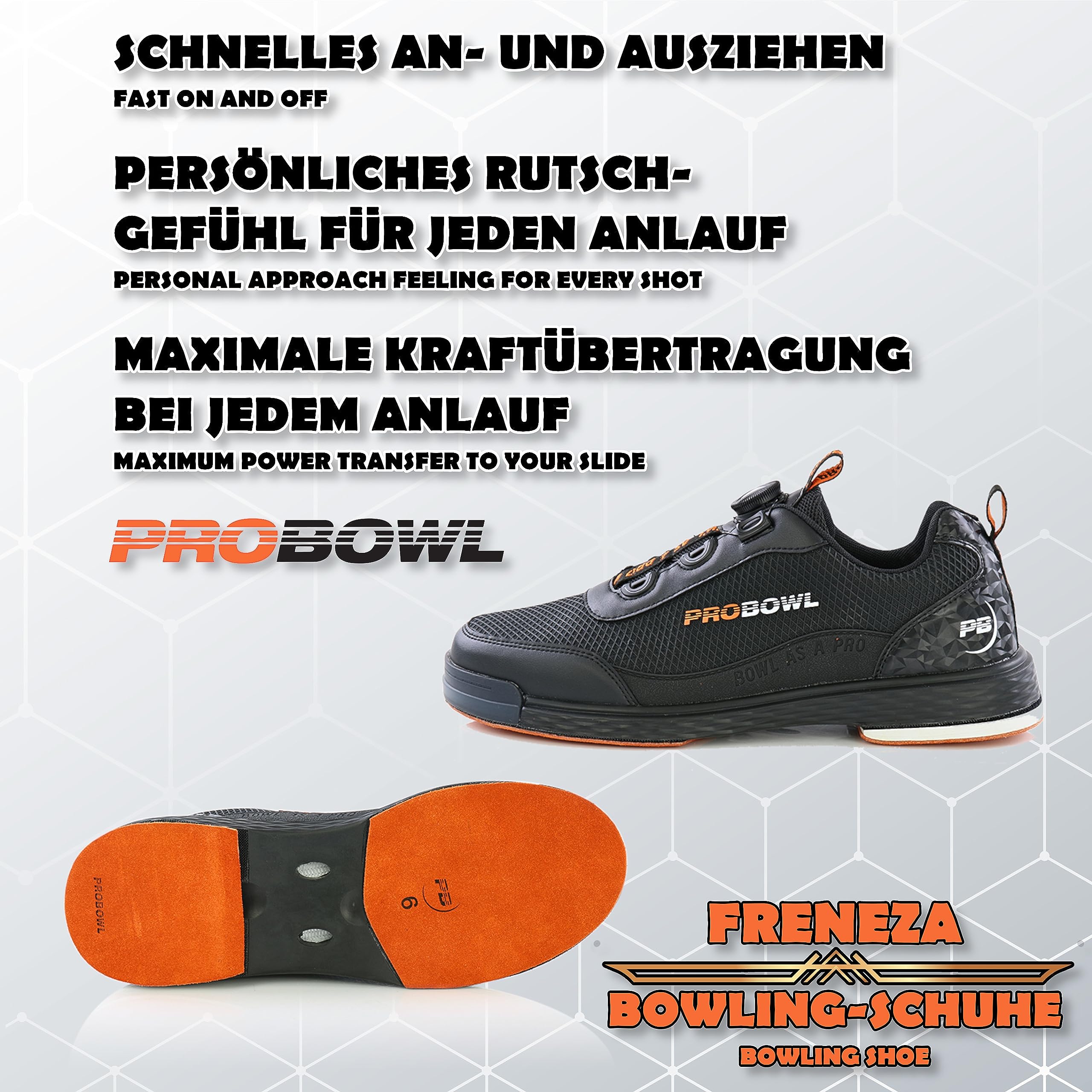 EMAX | Bowling-Schuhe Herren | Pro Bowl – Freneza | Männer Bowlingschuh mit Wechselsohle | Austauschbare Sohle und Hacke
