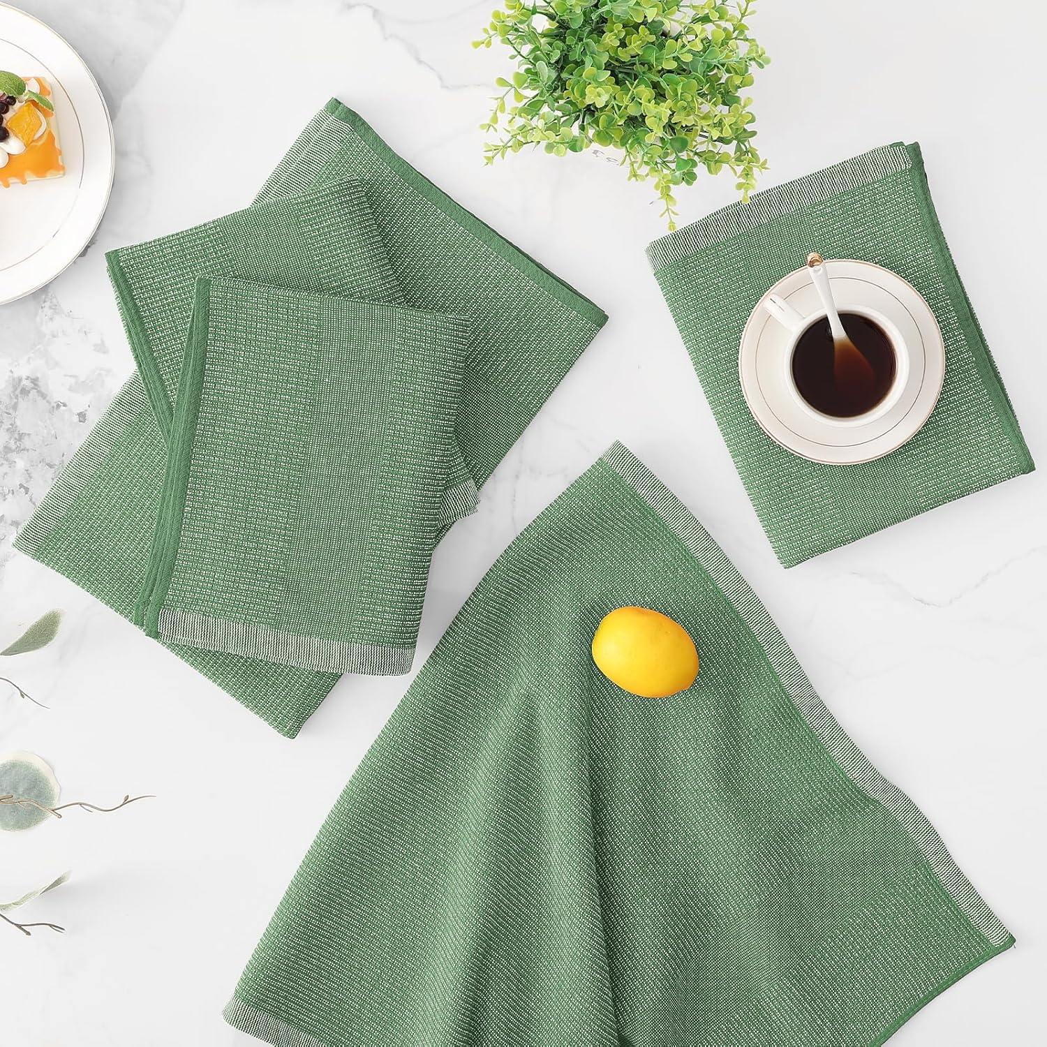 Mordimy Premium Kitchen Towels 6 Pack (18 x 28 Inches, Grass Green), Large Cotton Kitchen Hand Towel, Flat & Terry Dish Towels for Drying Dishes, Super Absorbent Tea Dishtowels Set with Hanging Loop