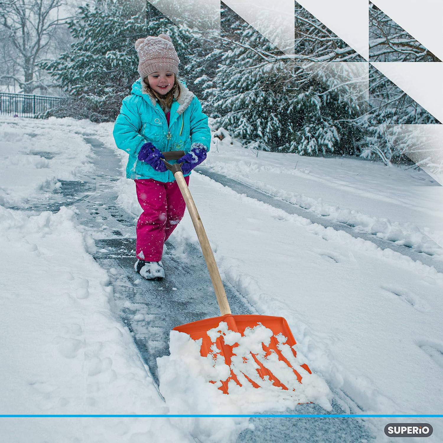 review Snow Shovel Bundle - Adult and Kid Sizes, Heavy Duty Orange Snow Shovel with Wooden Handle, Durable Plastic Blade Easy Snow Removal, Kid Snow Fun. by Superio