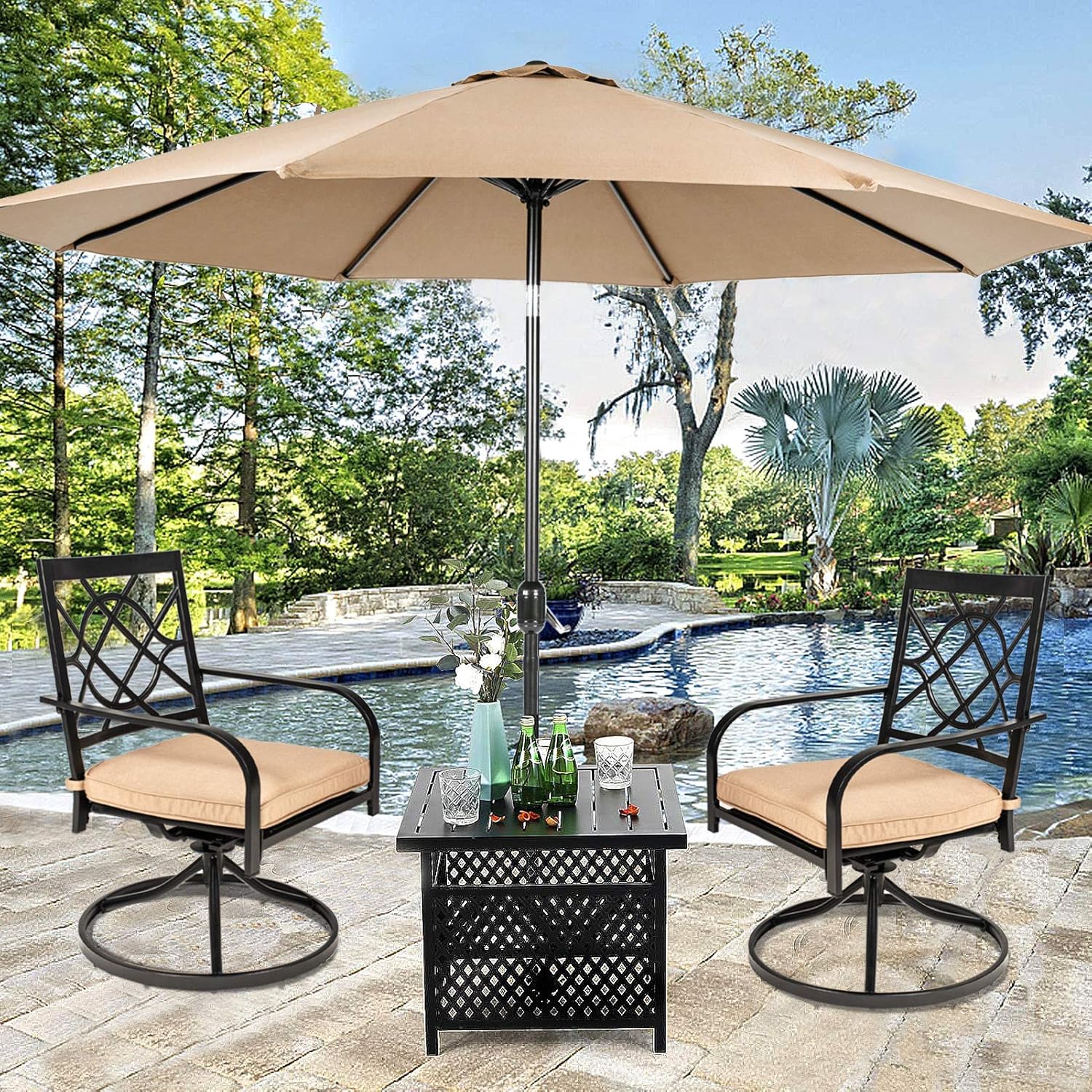 Crownland Outdoor Bistro Patio Square Side Table with 1.57 inches Umbrella Hole for Garden, Swimming Pool, Backyard, Black : Patio, Lawn & Garden