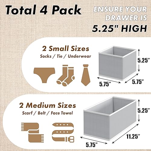 Miniatura 2 de SimpleHouseware Caja de almacenamiento plegable de tela para armario aparador cajón divisor organizador de cestas para ropa interior sostenes gris