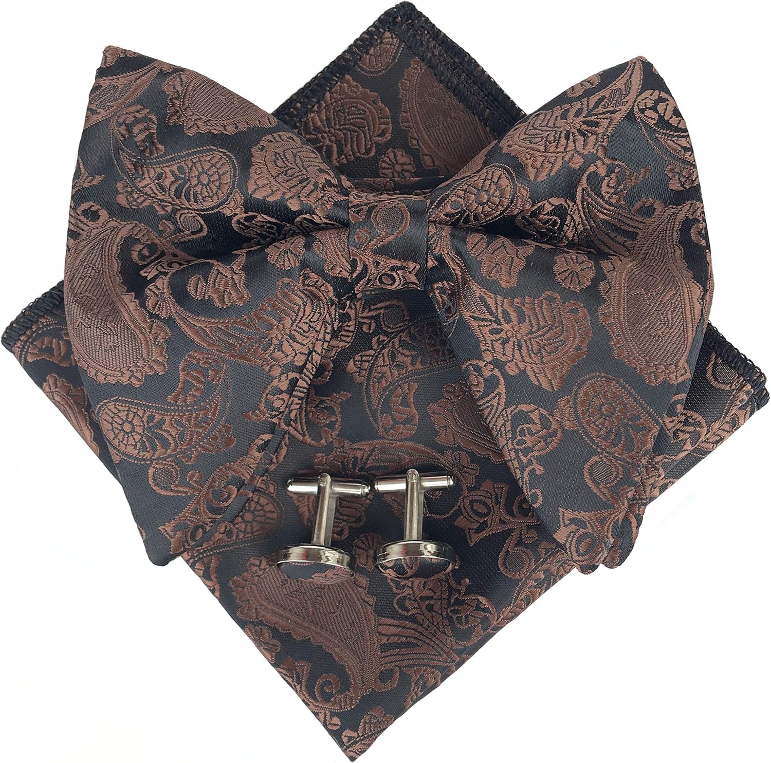 Justar Mens Pre-Tied Paisley Bowtie Oversized Tuxedo Bow Tie Hankie Cufflinks Set…