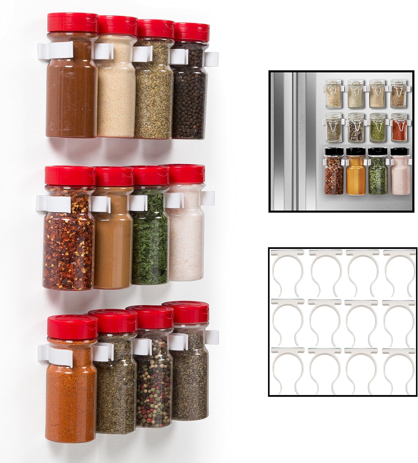 Good Cooking Magnetic Spice Rack Gripper Clips- Set of 12 Universal Spice Jar Clips - Easily Organize and Reorganize Dispensers- No Screws Needed
