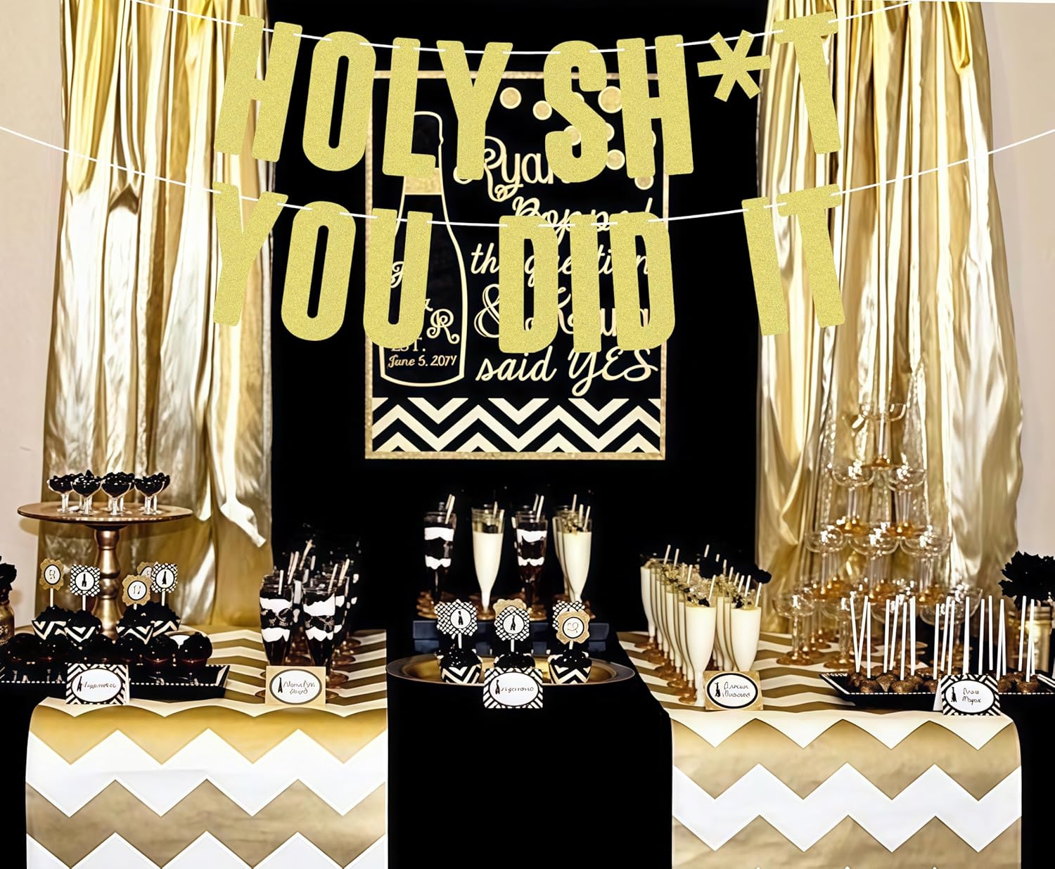 Pre-Strung Holy Shit You Did It Banner - Gold Glitter High School/College Graduation Party Decorations, Successful Banner, Congrats Grad Sign, Graduation Party Photo Booth Props - Image 6