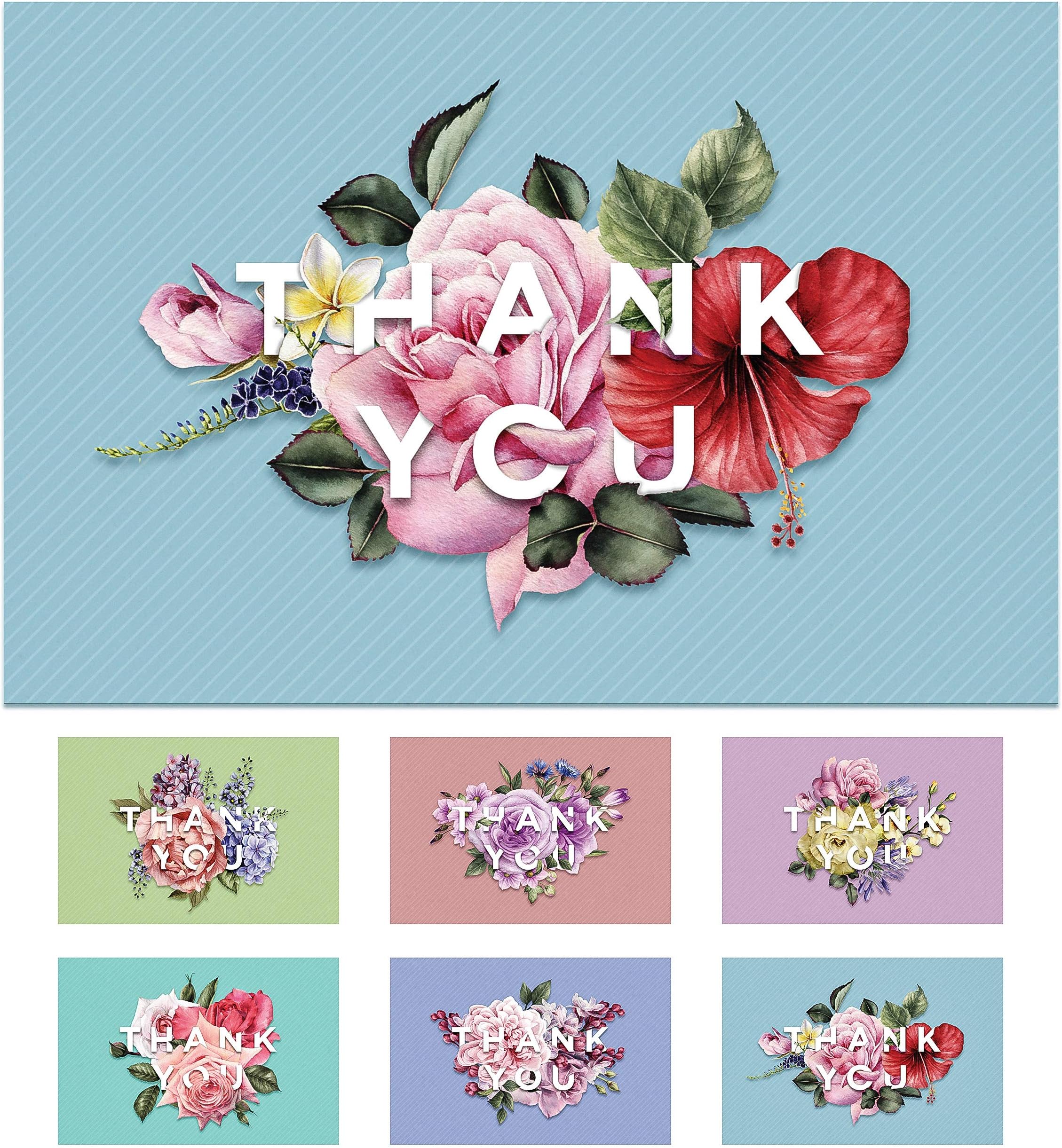 Thank You Cards - 48 Count - Greeting Notes with Envelopes - 4x6 inches - Floral Thank You Cards - Blank Inside - For Wedding, Baby Shower, Bridal Party, Business, Graduation, Sympathy - Bulk