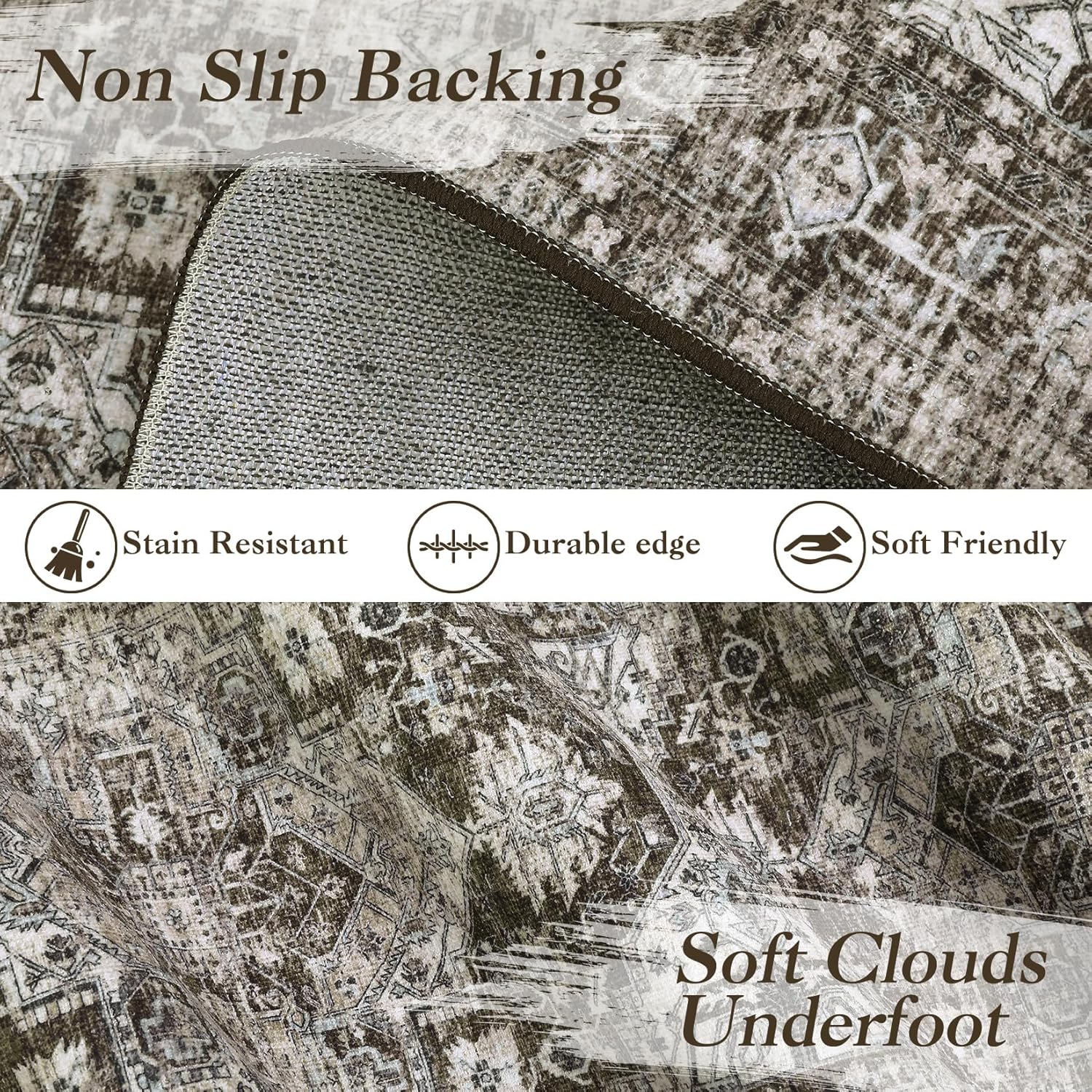 GlowSol Oriental Living Room Rug 9x12 Area Rug Machine Washable Rug Vintage Distressed Medallion Carpet Non-Slip Soft Low Pile Large Rugs for Bedroom Dining Room Office Farmhouse,9x12 Brown