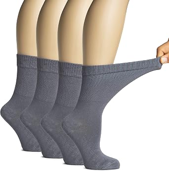 Hugh Ugoli Womens Rayon Derived from Bamboo Diabetic Crew Socks, Wide, Loose Fit & Thin Socks with Seamless Toe, 4 Pairs