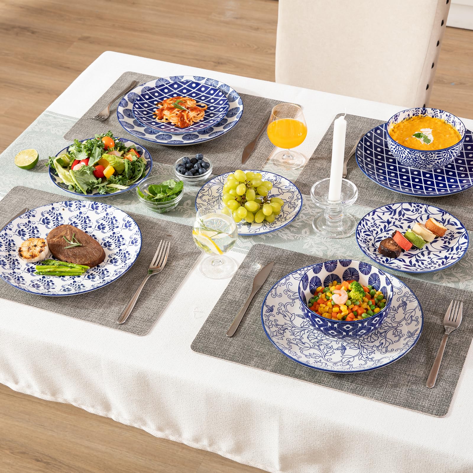 Sweejar Home Keramik-Geschirr-Set für 4 Personen, 12-teiliges Porzellanteller und -Schüssel-Set, klassisch, modern, schlicht, Küchen-Geschirr-Set, spülmaschinen- und mikrowellengeeignet(Kobaltblau)