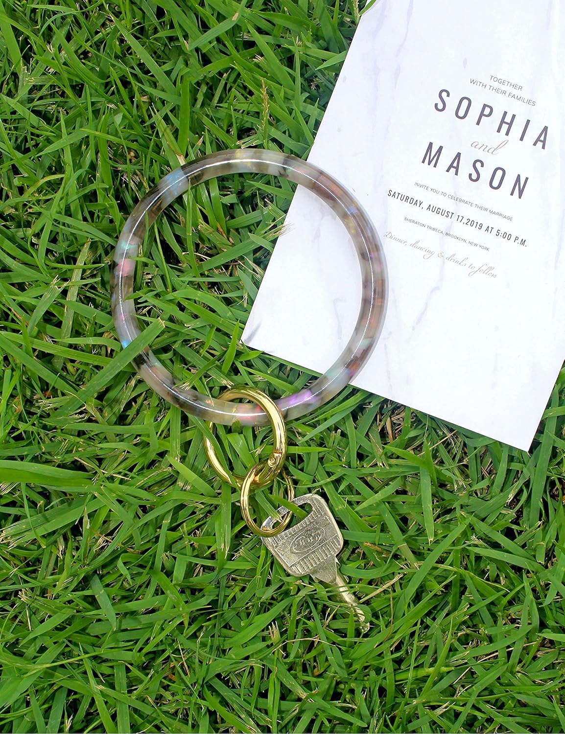 Heesch Bangle Key Ring Bracelet Keychain Key Ring Bracelet for Women, Acetate Circle Keyring for Wrist - Image 4