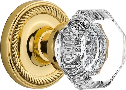 Nostalgic Warehouse - Rosetón de cuerda con perilla de cristal Waldorf, doble maniquí, latón pulido