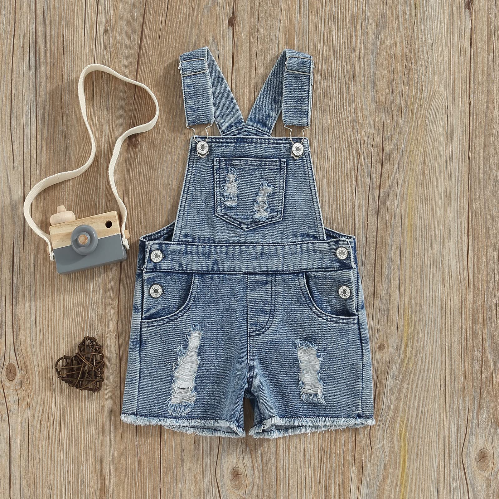 ZAXARRA Baby Denim Overalls Boy Girl Jumpsuit Romper Short Leg Jeans Pants Toddler Baby Summer Clothes (Blue, 1-2 Years)
