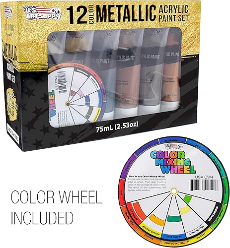 Miniatura 5 de U.S. Art Supply Juego profesional de 12 colores de pintura acrílica metálica, tubos grandes de 2.5 fl oz, colores de perlas vívidos y ricos para