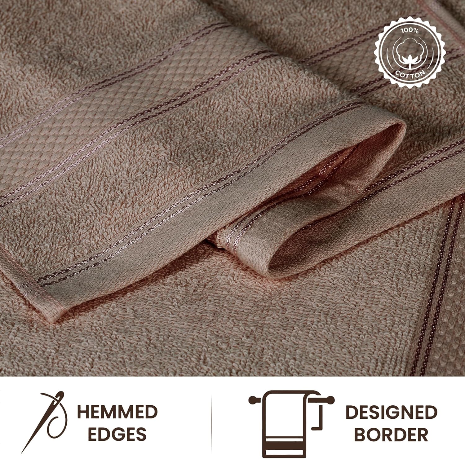 Casa Lino Face Towels & Body Wash Cloths for Showering - 100% Cotton Wash Cloths for Bathroom - Highly Absorbent & Quick Drying Washcloth Set - Cotton Washcloths 24 Pack (12" x 12") - (Brown)