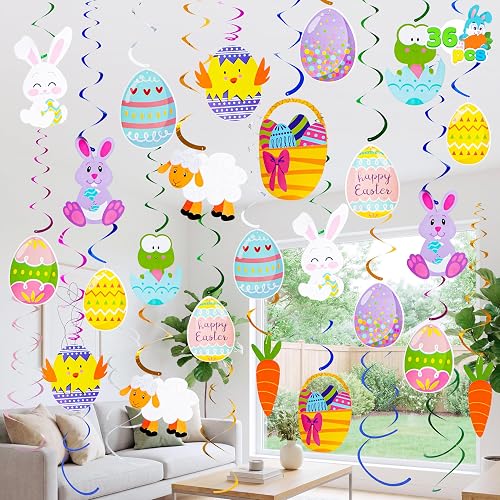 JOYIN 36 PCS Easter Swirl Decor Egg Bunny Foil Party