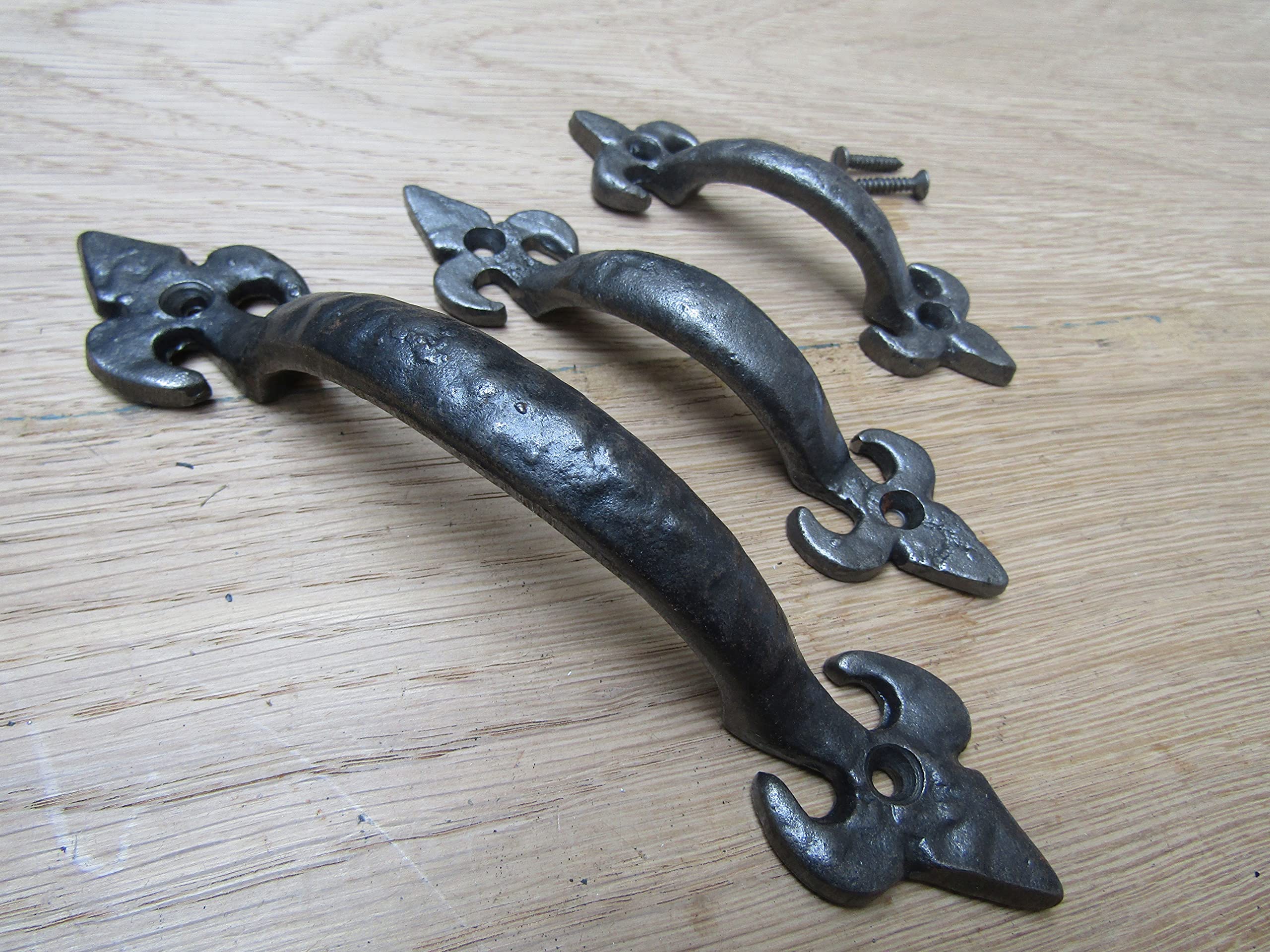 Jedo Handforged Iron Pewter Fleur-De-LYS Door Pull Handle Furniture 4" 5" 7" -PEW26 PEW27 PEW28 (125mm)