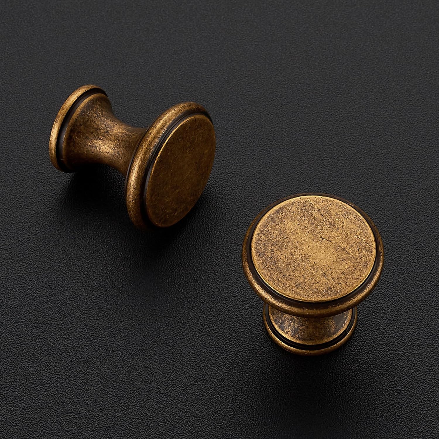 Ravinte 10 Pack Antique Brass Kitchen Cabinet Knobs, Solid Antique Brass Pulls Zinc Handles Simple Drawer Cabinet Hardware for Cupboard Drawer Knobs