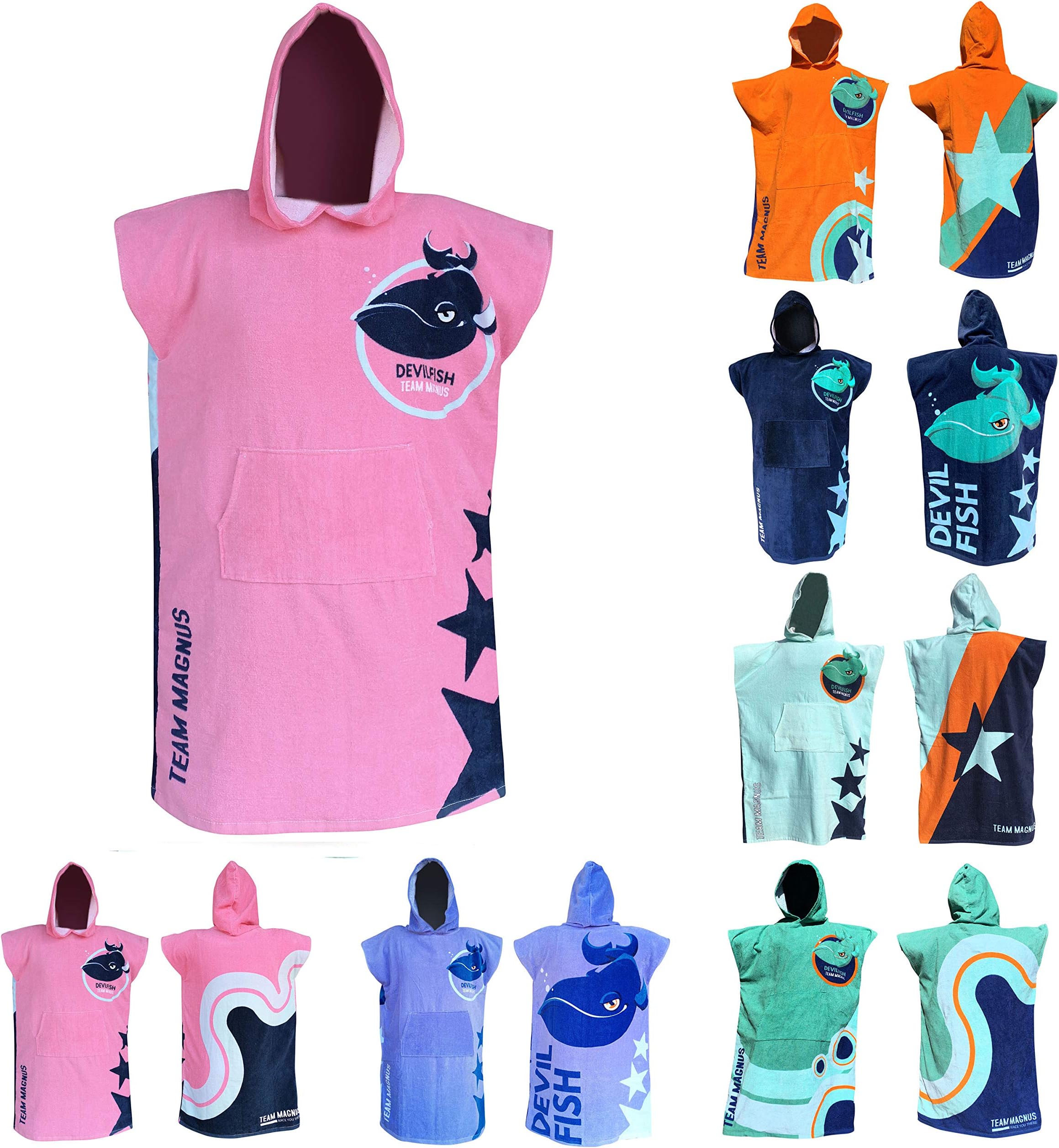 TEAM MAGNUSHooded Beach Towel for Kids up to 5'6" - surf Poncho for Boys and Girls (37 in x 24 in) - Kids' Bath Towels with Hoods in 6 Cool Designs