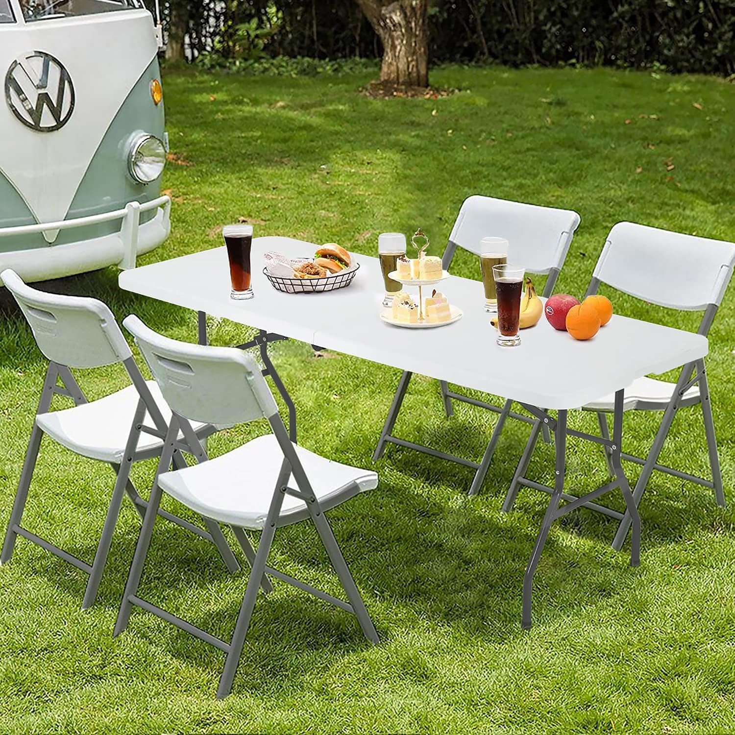 Kashi Home Folding Table 6 Ft Foldable Table, Portable Heavy Duty with Lock & Carrying Handle, Indoor Outdoor Use, Perfect for Party, Camping, Picnic, Wedding, BBQ, Utility & Workstation - White