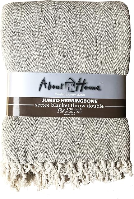 About the Home (IM) Cotton Herringbone Design Natural and Beige 3 Seater Sofa Bed Settee Throw, 225cm x 250cm