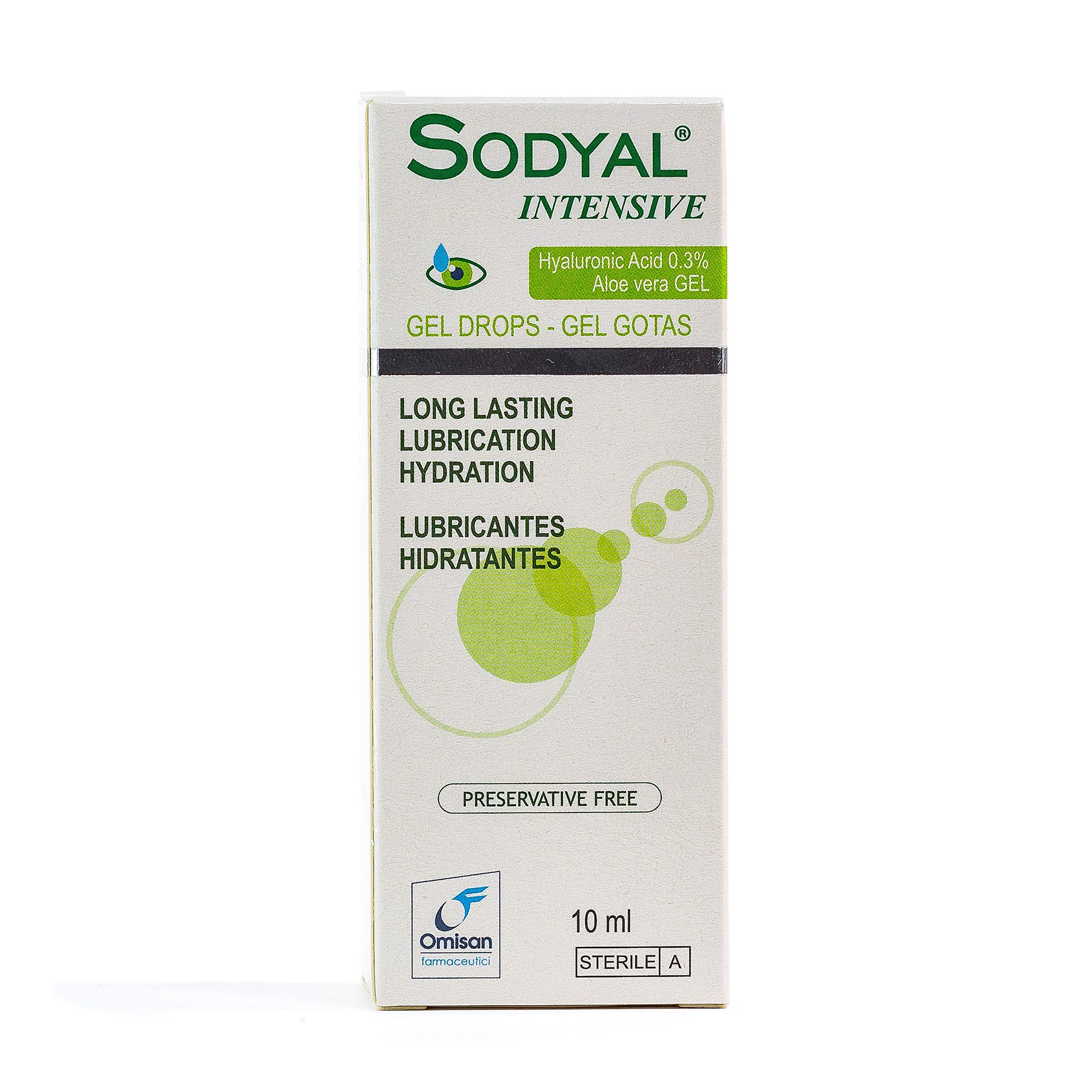 Sodyal Intensive Gocce-Gel - Lubrificante di lunga durata ed idratante. Gocce oculari con Acido ialuronico ed estratti naturali di Aloe vera - 10 ml
