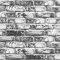Vista 1 de Yancorp Papel tapiz de ladrillo de 32.8 pies, papel adhesivo impermeable, autoadhesivo, fácil de despegar, papel tapiz blanco y gris