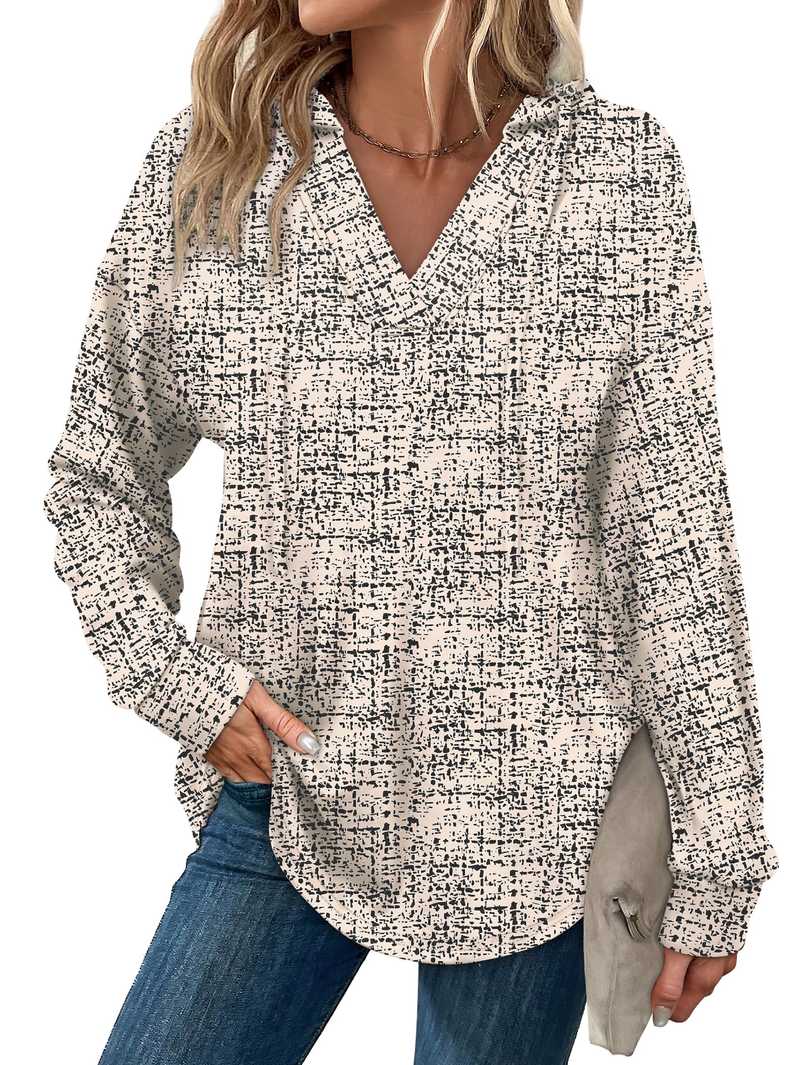 Sampeel Hoodies for Women Trendy Fall Fashion 2026 V Neck Oversized Sweatshirt Plus Size Tops Clothes