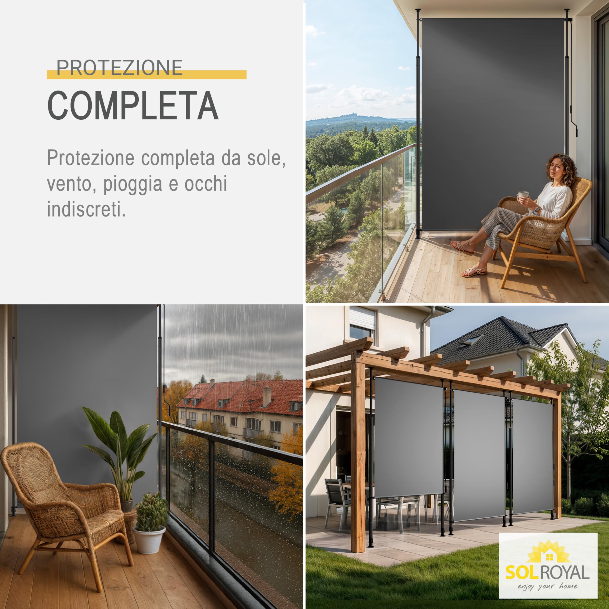 Sol Royal tenda da sole a morsetto verticale per esterni balconi senza | 200x310cm antracite con manovella privacy e protezione solare per forare caduta balcone KM5