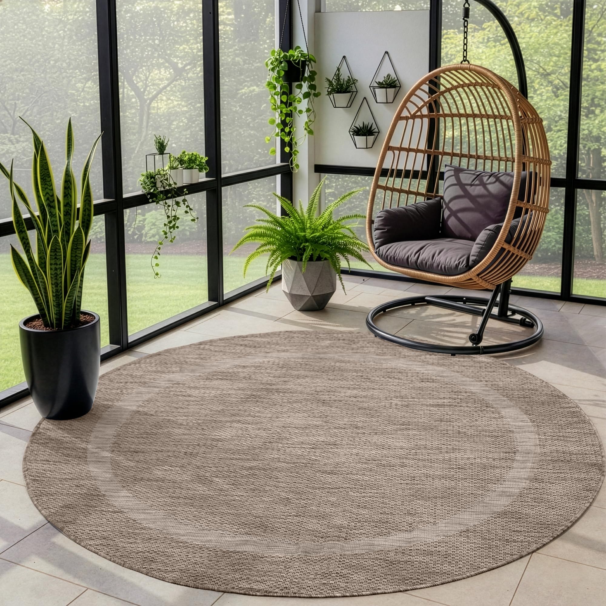 Carpettex Teppich Tapis d'extérieur uni résistant aux intempéries, idéal pour Les terrasses, Les balcons, Les Jardins et Les Cuisines, Couleur: Marron, Taille: 200 cm Rond