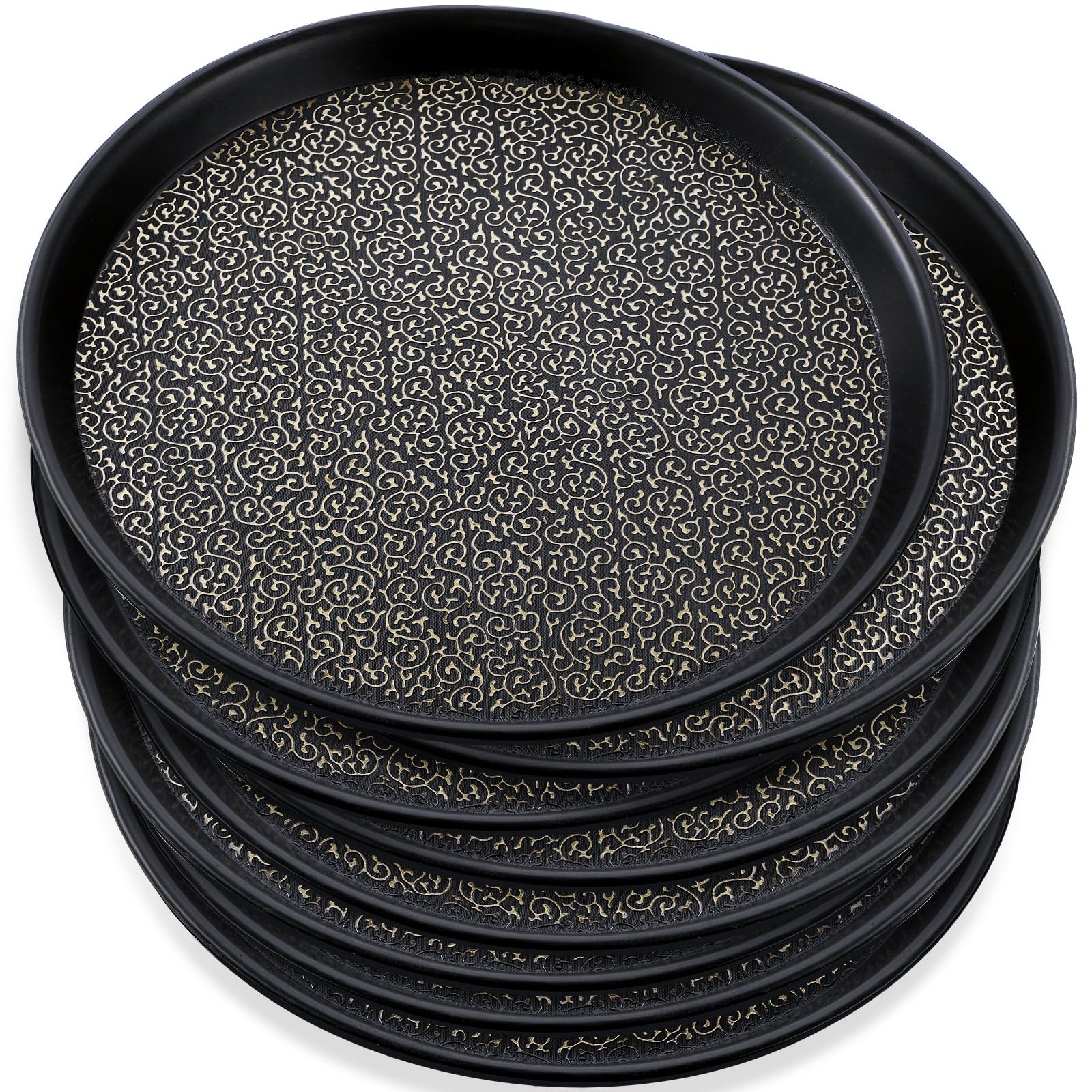 Zopeal Bandeja redonda antideslizante de 8 piezas, bandeja redonda antideslizante de 11.6 pulgadas, bandeja de plástico negro con bordes elevados para el hogar, cocina, restaurante, cafetería, bar,