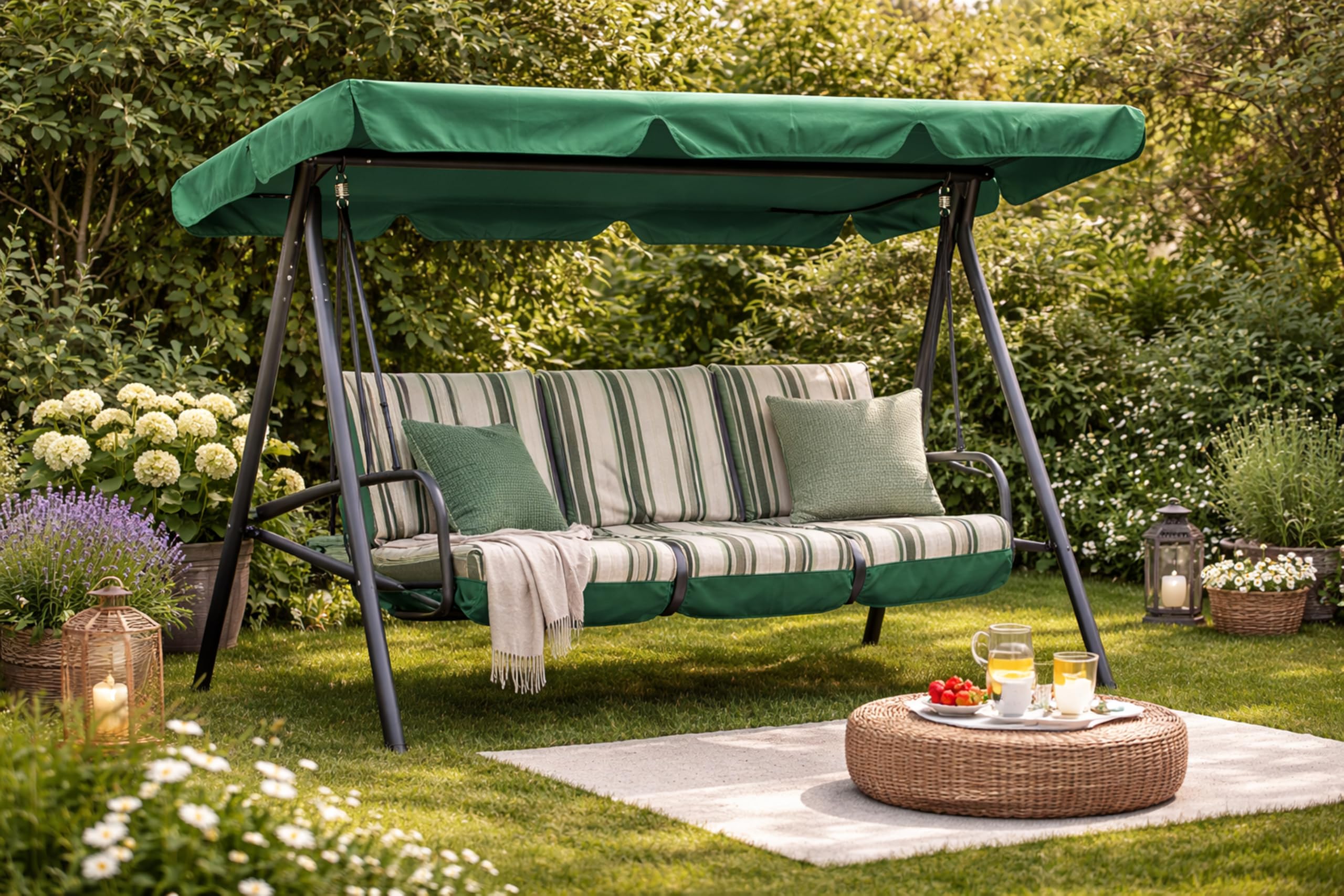 QUICK STAR Toit de Balancelle 200 x 145 cm Vert Impermeable | Toile de Rechange pour Balancelle 3 Places Universelle UV 50