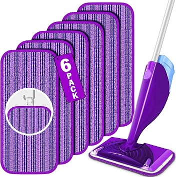 6 Pack Reusable Mop Pads for Swiffer WetJet Spray Mop, Wet Pads Refill Machine Washable Wet Dry Dual Use for Hardwood, Vinyl, Marble, Stone and Glass