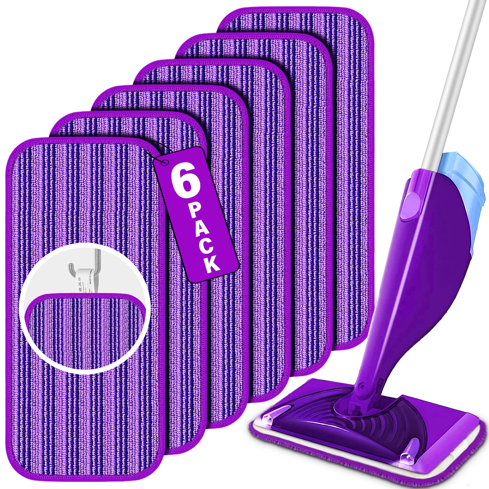 6 Pack Reusable Mop Pads for Swiffer WetJet Spray Mop, Wet Pads Refill Machine Washable Wet Dry Dual Use for Hardwood, Vinyl, Marble, Stone and Glass