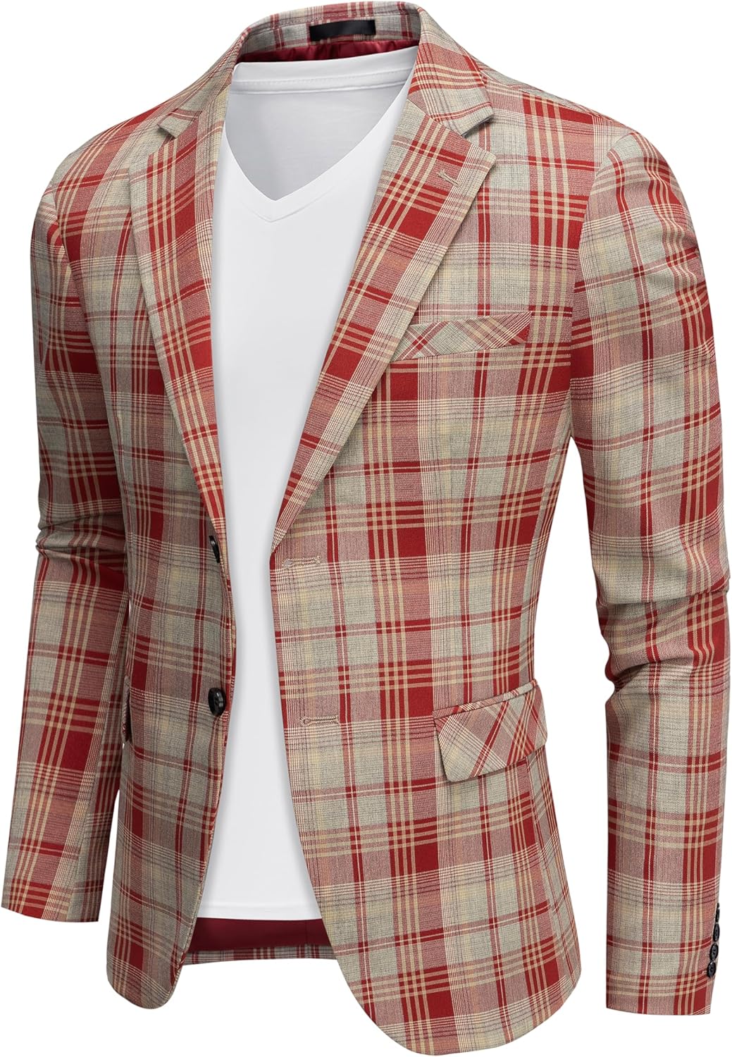 UNINUKOO Men's Blazer Plaid Casual Slim Fit Sport Coats One Button Lightweight Checkered Suit Jacket