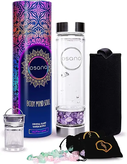 Crystal Water Bottle with 3 Changeable Healing Crystals...