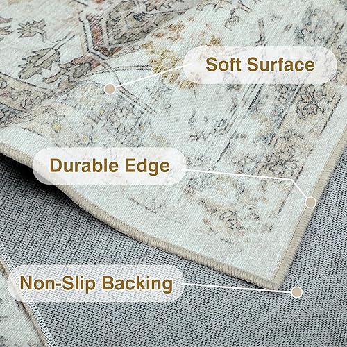 Miniatura 4 de Alfombra tribal bohemia de 5 x 7 pies para sala de estar, suave, antideslizante, lavable, no se desprende, alfombra de sala de estar, comedor,