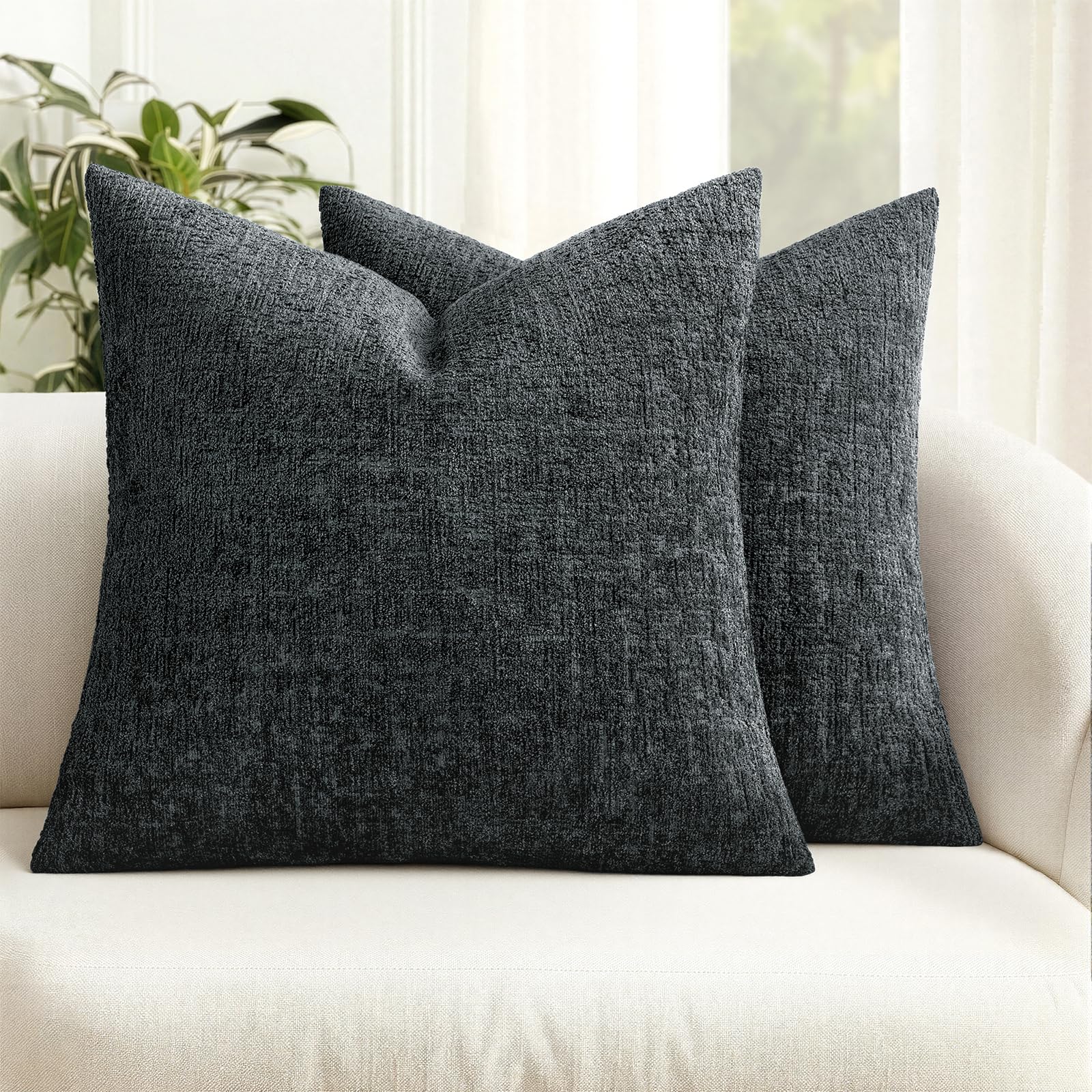 MIULEE Decorative Throw Pillow Covers 18x18 Pack of 2 Beige Couch Pillow Covers Soft Cozy Textured Chenille Pillowcases for Home Decor Sofa Living Room Cushion Bedroom — view 18