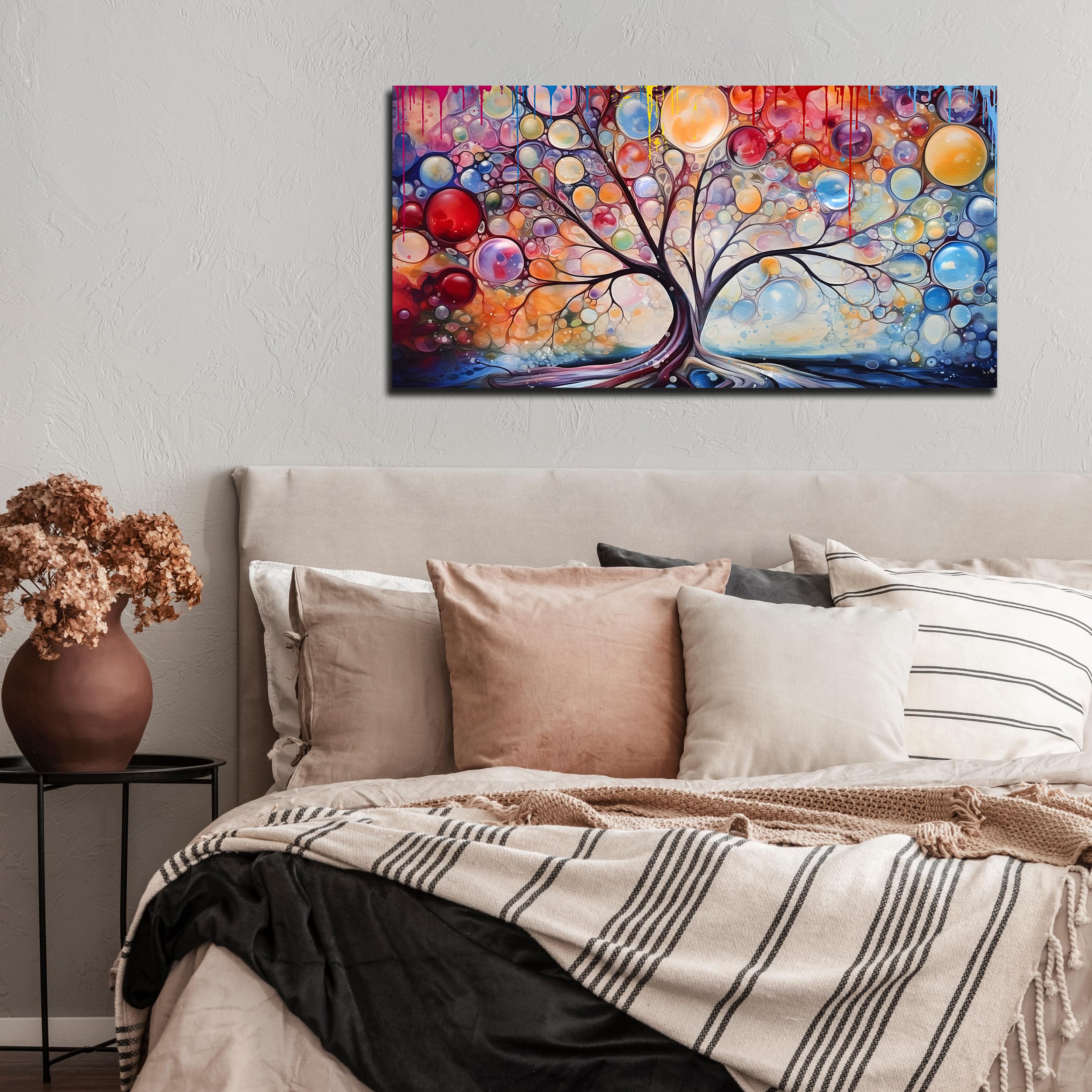 SIXTTART Tree Pictures Wall Decor Living Room - Colorful