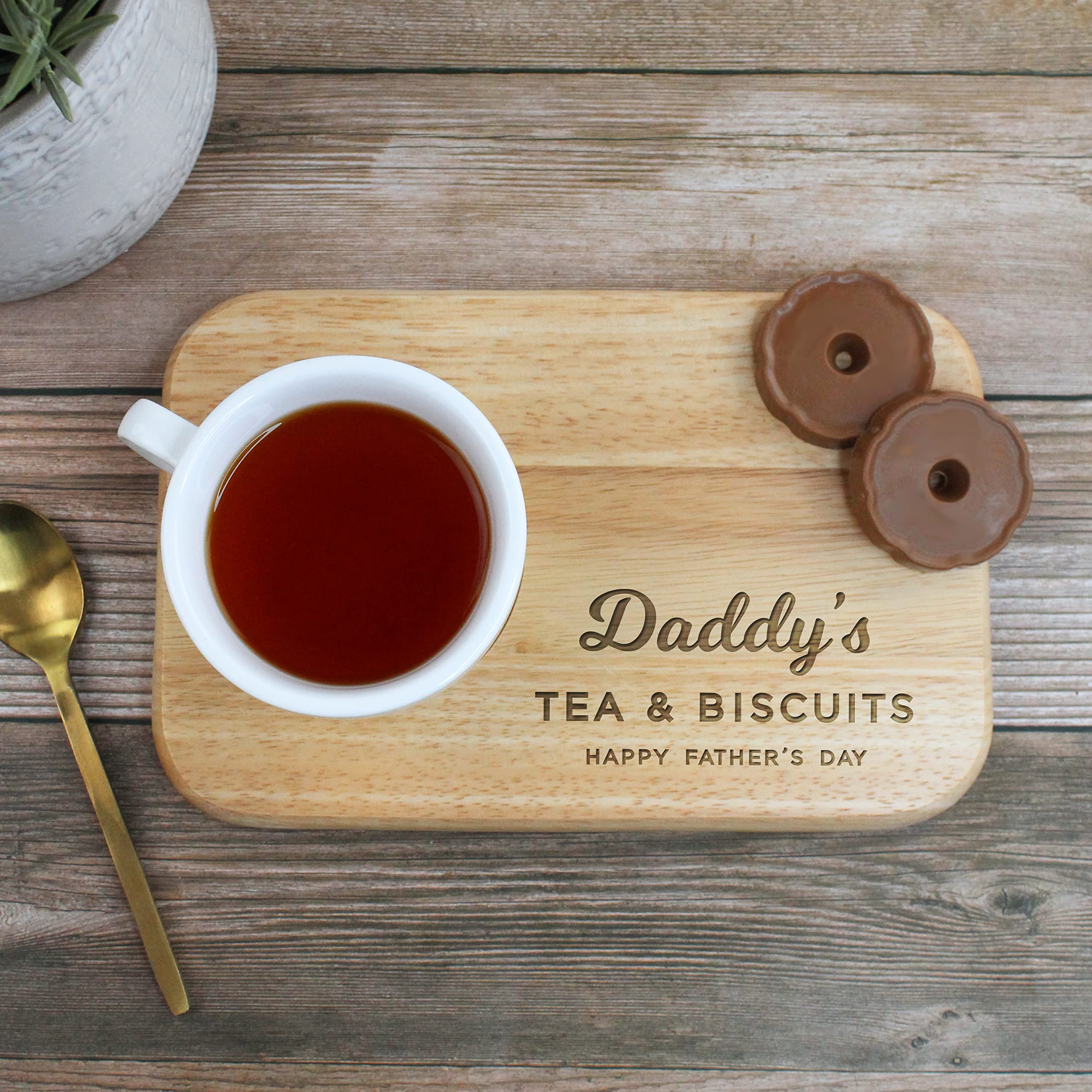 Ebuygb Personalised Daddy's Tea & Biscuits Board, Wooden Treat Board, Snack Tray, Father's Day, Birthday Gifts For Daddy