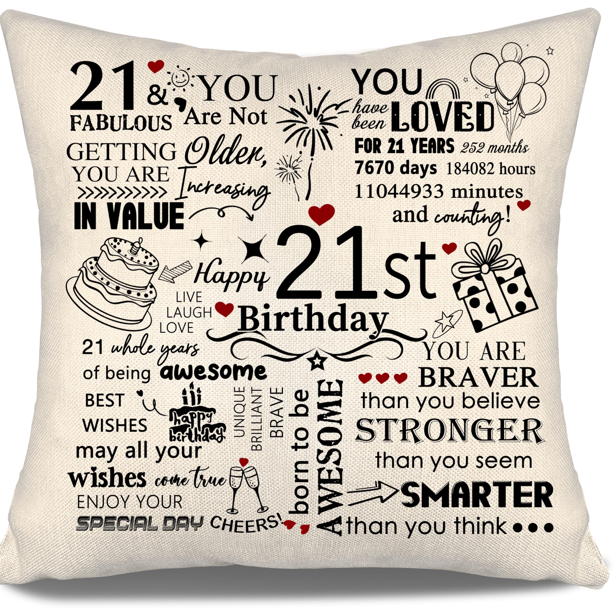 21st Birthday Gift Cushion Cover for Daughter Son Cousin Friend Aunt Colleague Girlfriend Boyfriend Niece Wife 21 Years Old Women Men Gift Inspirational Cushion Cover Happy Birthday Decorations (21)