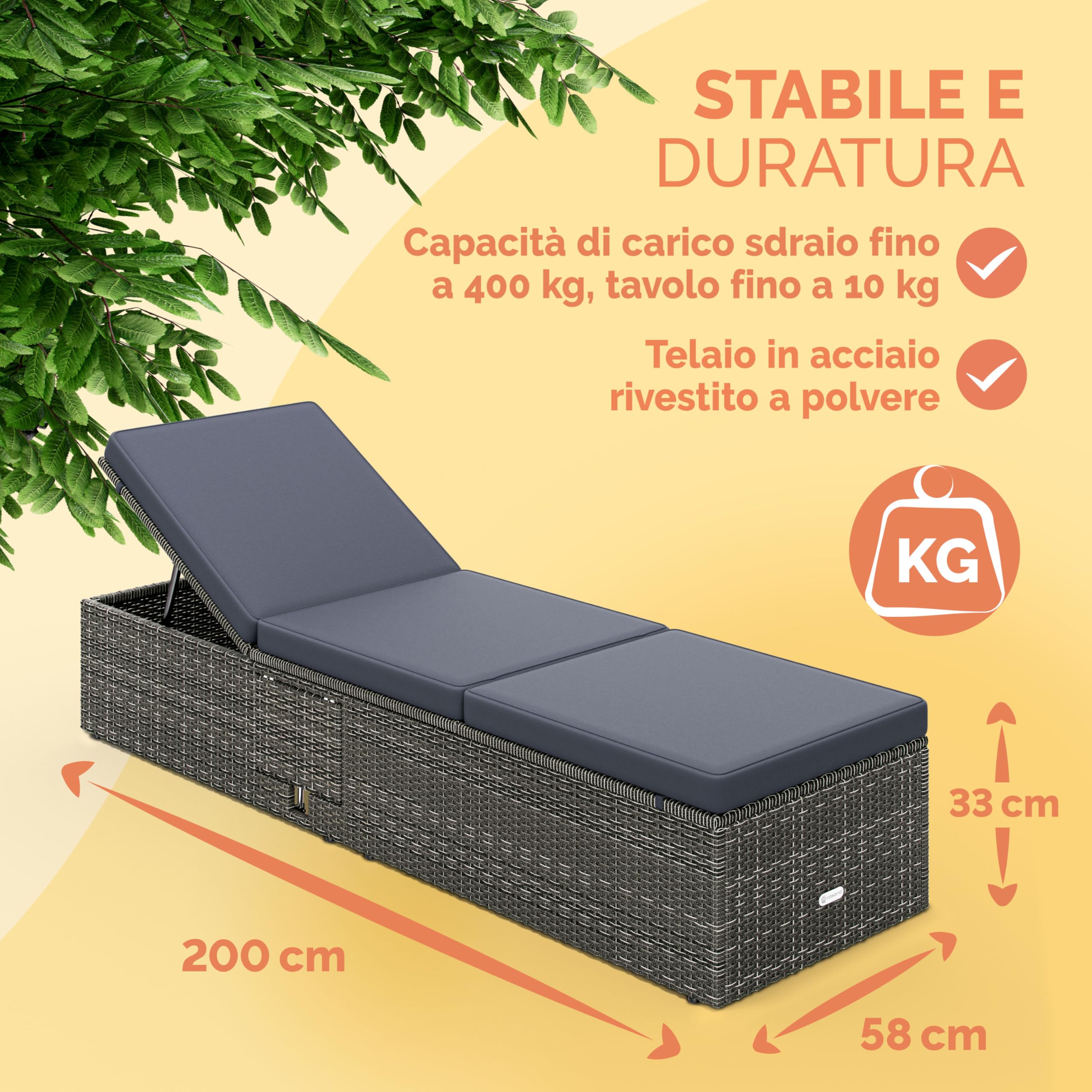 Casaria® Lettino Prendisole 200x58 cm con Tavolino Pieghevole Cuscino da 7cm Sdraio da Giardino in Polyrattan Portata 160 kg Lettini da Esterno