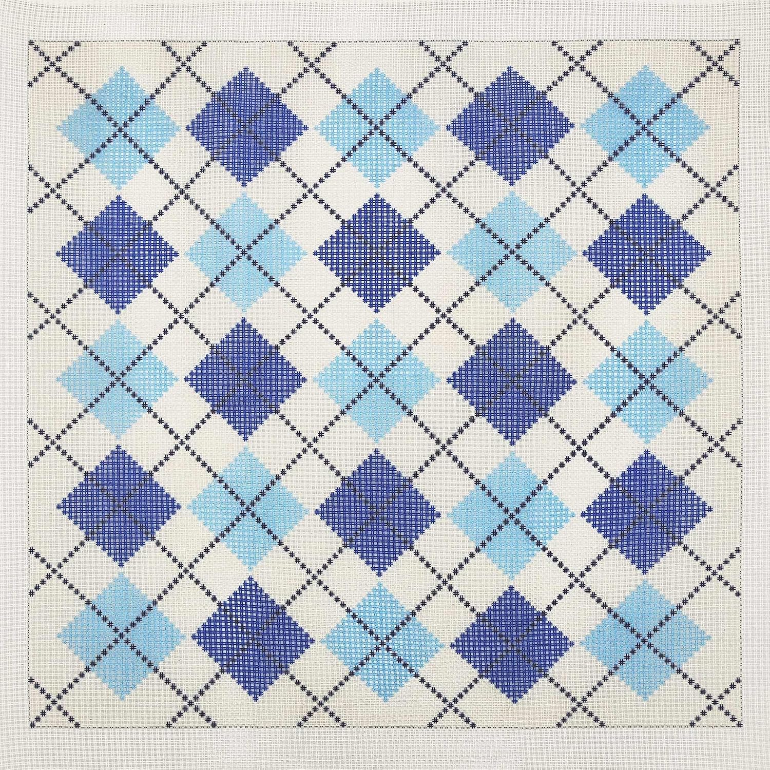 Howie's Needlepoint Needlepoint Kits for Adults, Pillow Front Cross Stitch Kit with Embroidery Pattern on Canvas, Yarn, 2 Needles and Instruction, 16 x 16inch(Plaid 1)