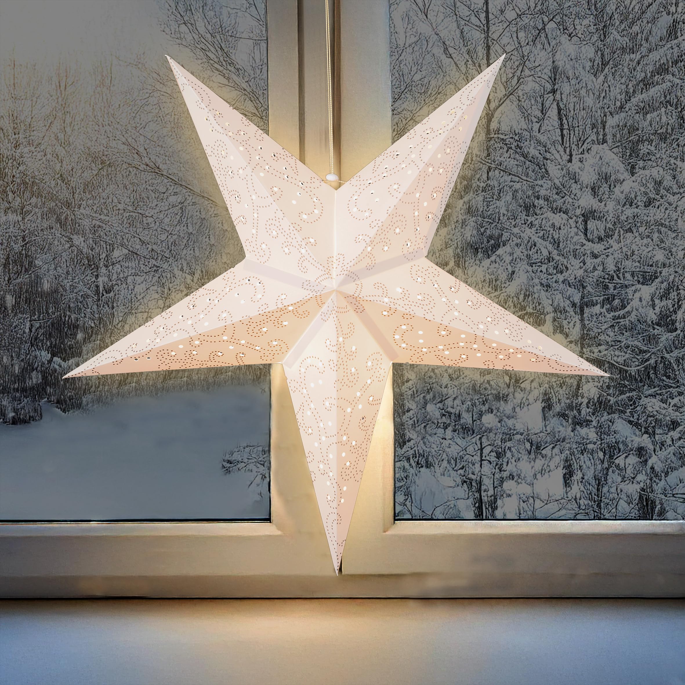 Spetebo LED Papierstern in Weiß, Ø 60 cm, mit Timer, Batteriebetrieben